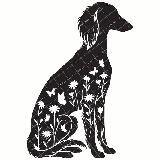 Floral Sit Saluki (Feathered) Decal