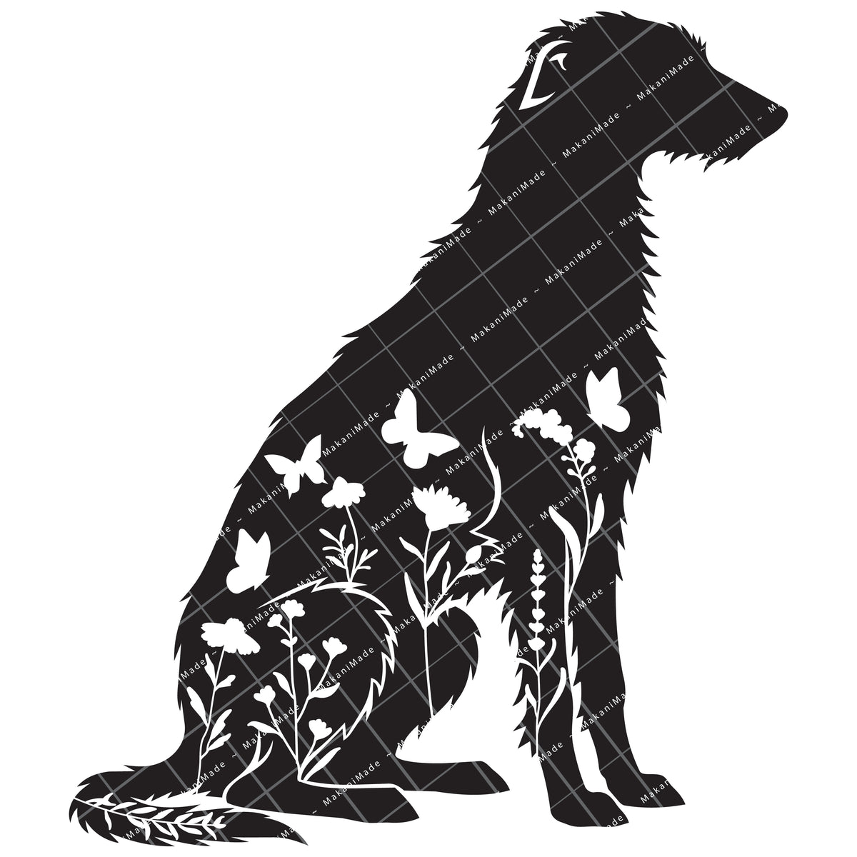Floral Sit Scottish Deerhound Decal
