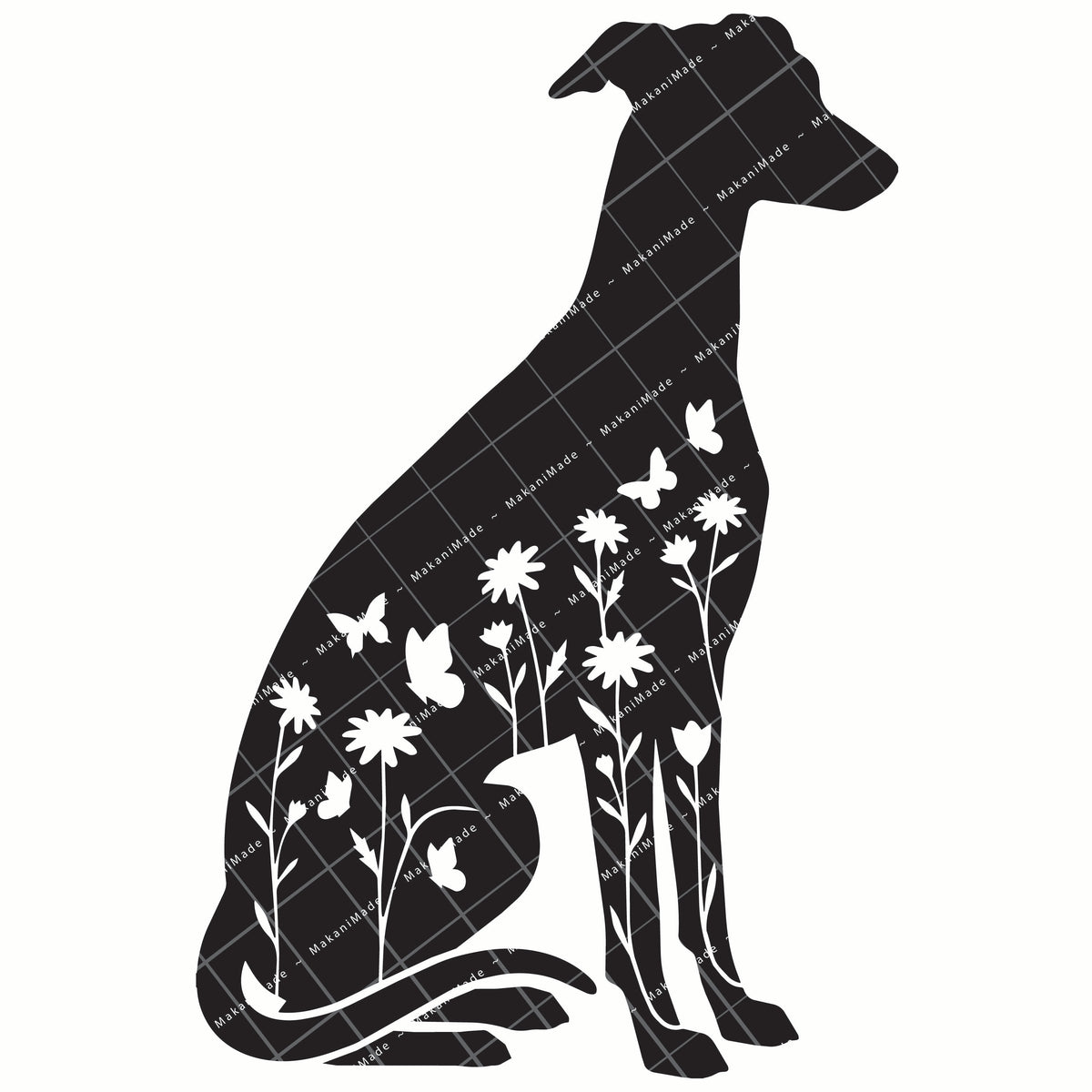 Floral Sit Whippet Decal