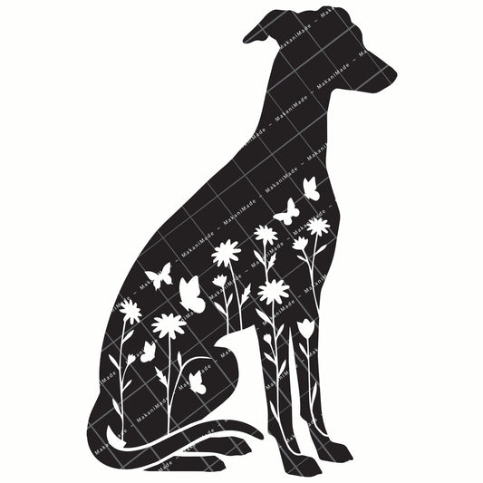 Floral Sit Whippet Decal